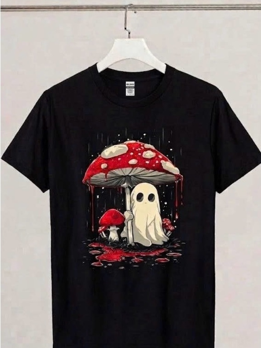 Cute Ghost Mushroom Umbrella Graphic Tee Dark Cottagecore Halloween T-Shirt